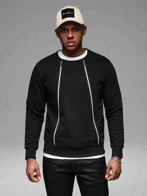 Męska bluza z ozdobnymi zamkami z przodu – czarna V1 - Rozmiar: XXL Ombre Clothing