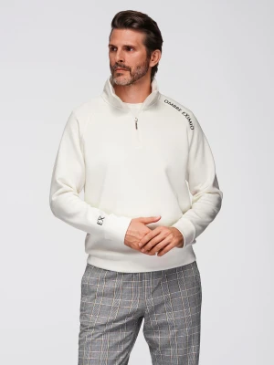 Zdjęcie produktu Męska bluza z rozpinaną wysoką stójką i kontrastowym nadrukiem – ecru V2 - Rozmiar: S Ombre Clothing