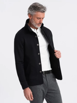 Zdjęcie produktu Męska bluza zapinana na guziki ze stójką casual - czarna V6 - Rozmiar: L Ombre Clothing