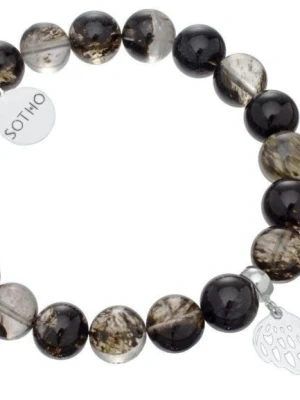 Męska bransoletka czarny kwarc mszysty skrzydło srebro 925 SOTHO