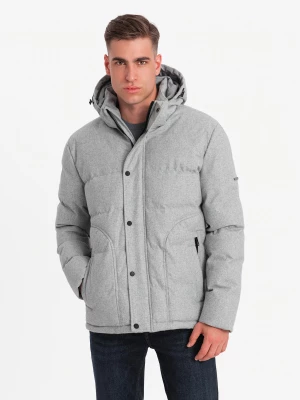 Męska casualowa kurtka puffer z wełną – jasnoszary melanż V3 OM-JAHP-0203
 -                                    S Ombre