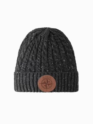 Męska czapka beanie z okrągłą tłoczoną naszywką – grafitowa V1 OM-ACWH-0121
 -                                    uniwersalny Ombre