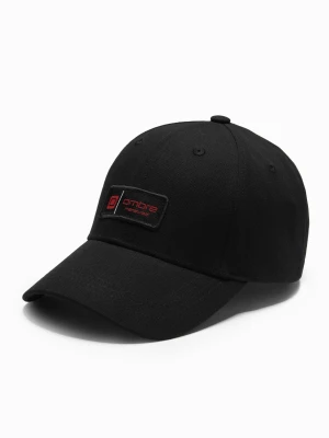 Męska czapka z daszkiem bejsbolówka z patchem – czarna V1 Ombre Clothing