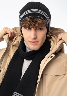 Męska czapka z kolorowymi paskami czarno-szara Wittchen