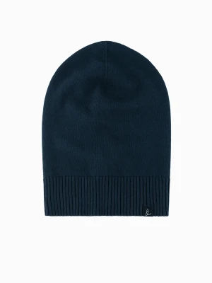 Męska czapka zimowa beanie z bawełnianej dzianiny – granatowa V4 Ombre Clothing