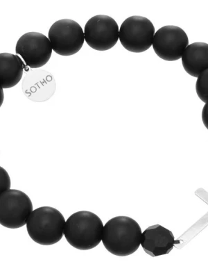 Męska  czarna bransoletka onyks matowy krzyż srebro 925 grawer kryształy SWAROVSKI® CRYSTAL SOTHO