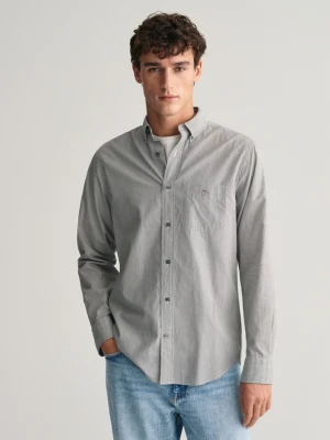 Męska czarna koszula maklerka popelinowa w prążki o regularnym kroju GANT