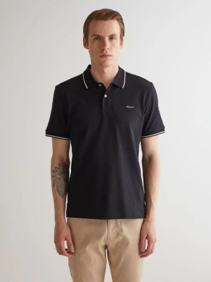 Męska czarna koszulka polo z bawełnianej piki z krótkim rękawem GANT