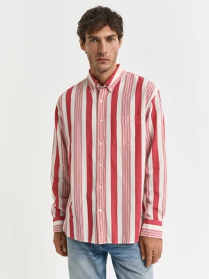 Męska czerwona koszula o swobodnym kroju w szerokie paski z tkaniny typu seersucker GANT