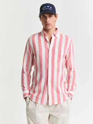 Męska czerwona koszula regular fit w szerokie pasy z mieszanki lnu i bawełny GANT