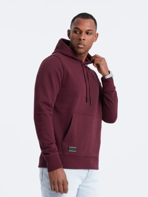 Męska dresowa bluza kangurka z kapturem BASIC – bordowa V3 - Rozmiar: M Ombre Clothing