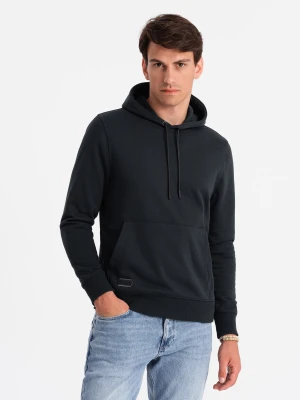 Męska dresowa bluza kangurka z kapturem BASIC – czarna V9 - Rozmiar: L Ombre Clothing