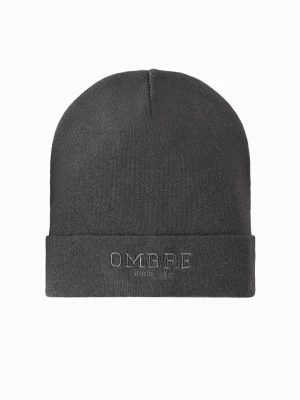 Męska dzianinowa czapka beanie z haftowanym napisem – grafitowa V2 OM-ACWH-0120
 -                                    uniwersalny Ombre