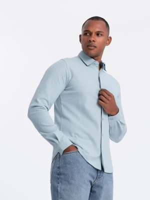 Męska dzianinowa koszula SLIM FIT z długim rękawem – błękitna V3 Ombre Clothing