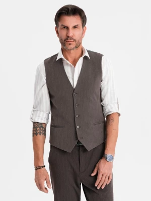 Męska elegancka kamizelka w jodełkę SLIM FIT - grafitowa V2 - Rozmiar: L Ombre Clothing