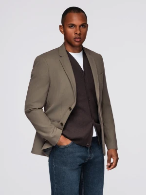 Męska elegancka marynarka SLIM FIT z rayonem – oliwkowa V5 - Rozmiar: XXL Ombre Clothing