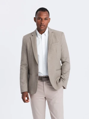 Męska elegancka marynarka z dekoracyjnymi guzikami na mankietach - beżowa V3 - Rozmiar: L Ombre Clothing