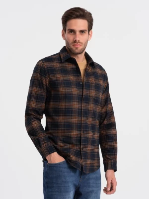 Męska flanelowa koszula w kratę - granatowo-pomarańczowa V7 OM-SHCS-0150
 -                                    XXL