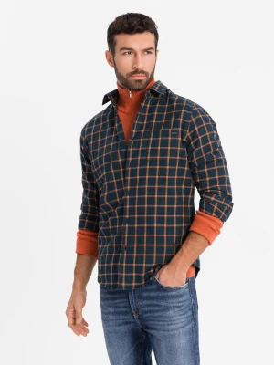 Męska flanelowa koszula w kratę SLIM FIT - granatowo-pomarańczowa V1 OM-SHCS-0145
 -                                    S Ombre