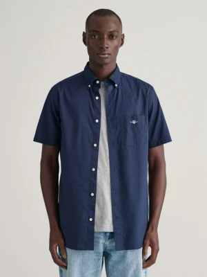 Męska granatowa koszula regular fit z popeliny z krótkim rękawem GANT