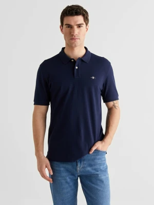 Męska granatowa koszulka polo regular fit z bawełnianej piki GANT