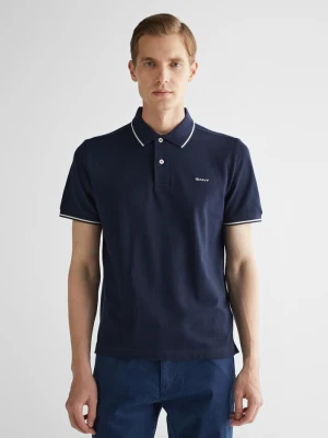 Męska granatowa koszulka polo z bawełnianej piki z krótkim rękawem GANT
