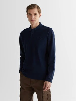 Męska granatowa koszulka polo z wytłoczoną grafiką GANT