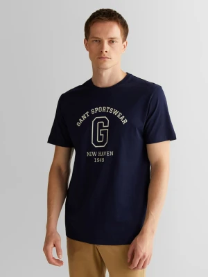 Męska granatowa koszulka regular fit z okrągłym dekoltem GANT