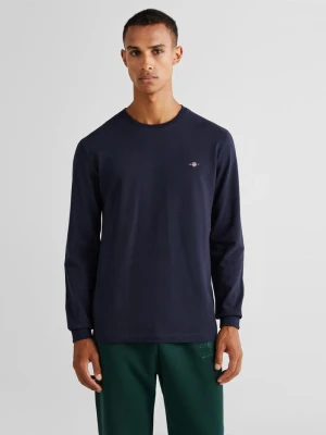 Męska granatowa koszulka slim pique z długim rękawem GANT