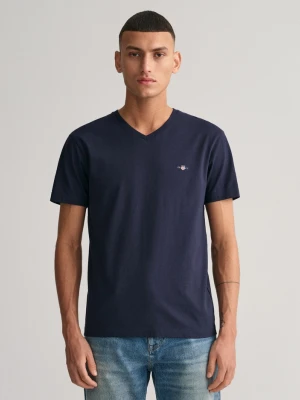 Zdjęcie produktu Męska granatowa koszulka w serek slim fit GANT