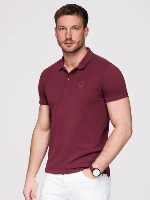 Męska jednokolorowa koszulka polo BASIC z dzianiny pique - bordowa V10 Ombre Clothing