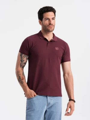 Męska jednokolorowa koszulka polo BASIC z dzianiny pique - bordowa V10 - Rozmiar: XXL Ombre Clothing