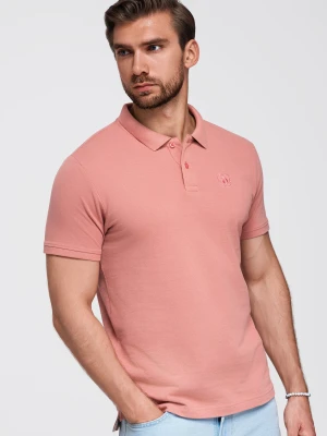 Męska jednokolorowa koszulka polo BASIC z dzianiny pique - ciemnoróżowa V7 - Rozmiar: 4XL Ombre Clothing różowy