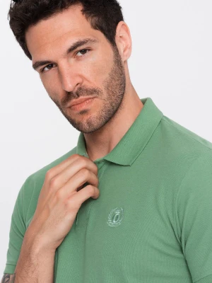 Męska jednokolorowa koszulka polo BASIC z dzianiny pique - zielona V11 Ombre Clothing