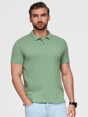 Męska jednokolorowa koszulka polo BASIC z dzianiny pique - zielona V11 Ombre Clothing