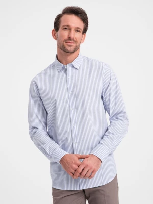 Męska koszula bawełniana REGULAR FIT w pionowe paski - błękitno-biała OM-SHOS-0155
 -                                    L