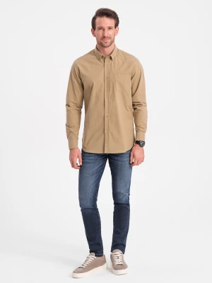 Męska koszula bawełniana REGULAR FIT z kieszenią - jasnobrązowa V2 OM-SHOS-0153
 -                                    M