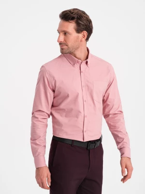 Męska koszula bawełniana REGULAR FIT z kieszenią - różowa V3 OM-SHOS-0153
 -                                    L