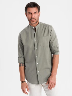 Męska koszula lniana ze stójką i kieszenią REGULAR FIT – khaki V6 OM-SHCS-0161
 -                                    S Ombre