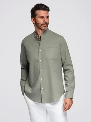 Męska koszula lniana ze stójką i kieszenią REGULAR FIT – khaki V6 OM-SHCS-0161
 -                                    S Ombre