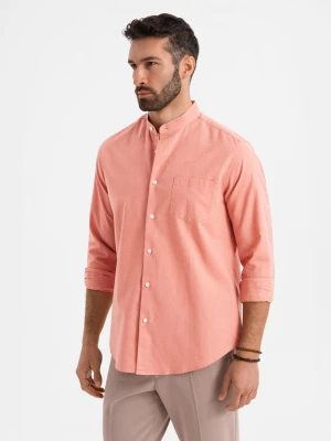 Męska koszula lniana ze stójką i kieszenią REGULAR FIT – różowa V1 OM-SHCS-0161
 -                                    S Ombre