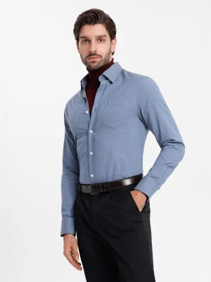 Męska koszula SLIM FIT z ozdobnej tkaniny z kieszonką – niebieska V1 OM-SHCS-0174
 -                                    S Ombre