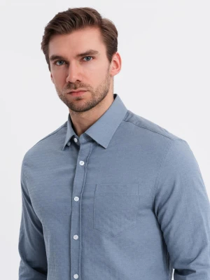 Męska koszula SLIM FIT z ozdobnej tkaniny z kieszonką – niebieska V1 OM-SHCS-0174
 -                                    S Ombre