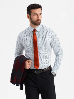 Męska koszula w drobny wzór SLIM FIT - biała V2 - Rozmiar: XL Ombre Clothing
