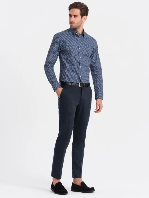 Męska koszula w drobny wzór SLIM FIT - granatowa V1 OM-SHCS-0140
 -                                    S Ombre