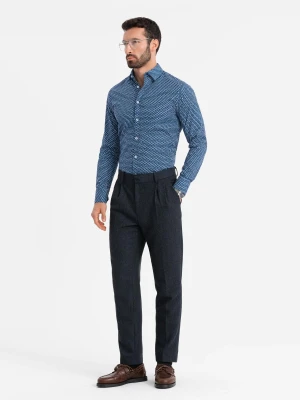 Męska koszula w drobny wzór SLIM FIT - granatowa V1 OM-SHCS-0140
 -                                    S Ombre