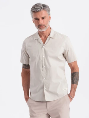 Męska koszula z krótkim rękawem i kubańskim kołnierzem - kremowa V7 Ombre Clothing