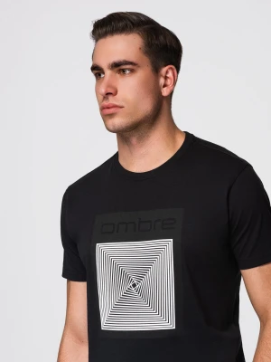 Męska koszulka bawełniana z geometrycznym nadrukiem - czarna V1 - Rozmiar: L Ombre Clothing
