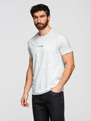 Męska koszulka bawełniana z nadrukiem na całej powierzchni i "ombre" na klatce piersiowej - biała V2 - Rozmiar: M Ombre Clothing