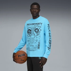 Zdjęcie produktu Męska koszulka do koszykówki PUMA HOOPS × RICK AND MORTY z długim rękawem, Odzież, Niebieski